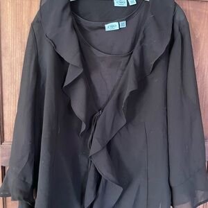 Cato Black Ruffled 3/4 Sleeve Blouse